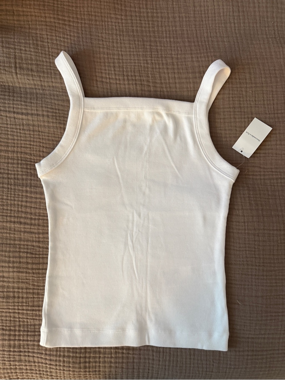 White Ribbed High Neck Tank Top